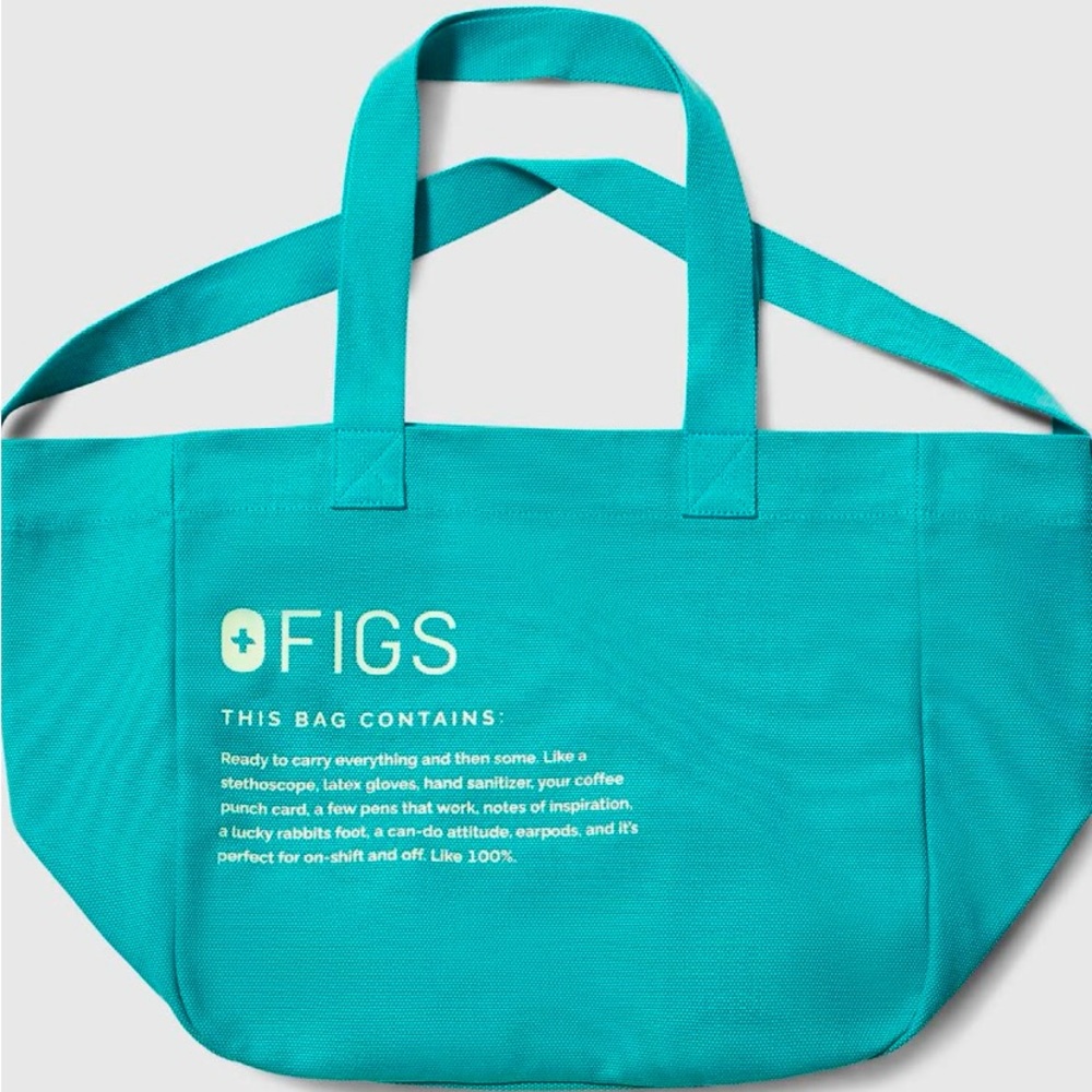 FIGS Canvas Fabric Tote Bag Large Teal Limited Edition🌸 1 left!